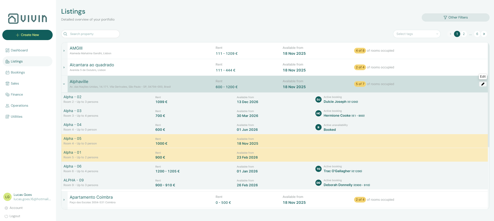 Property List with Expandable Units