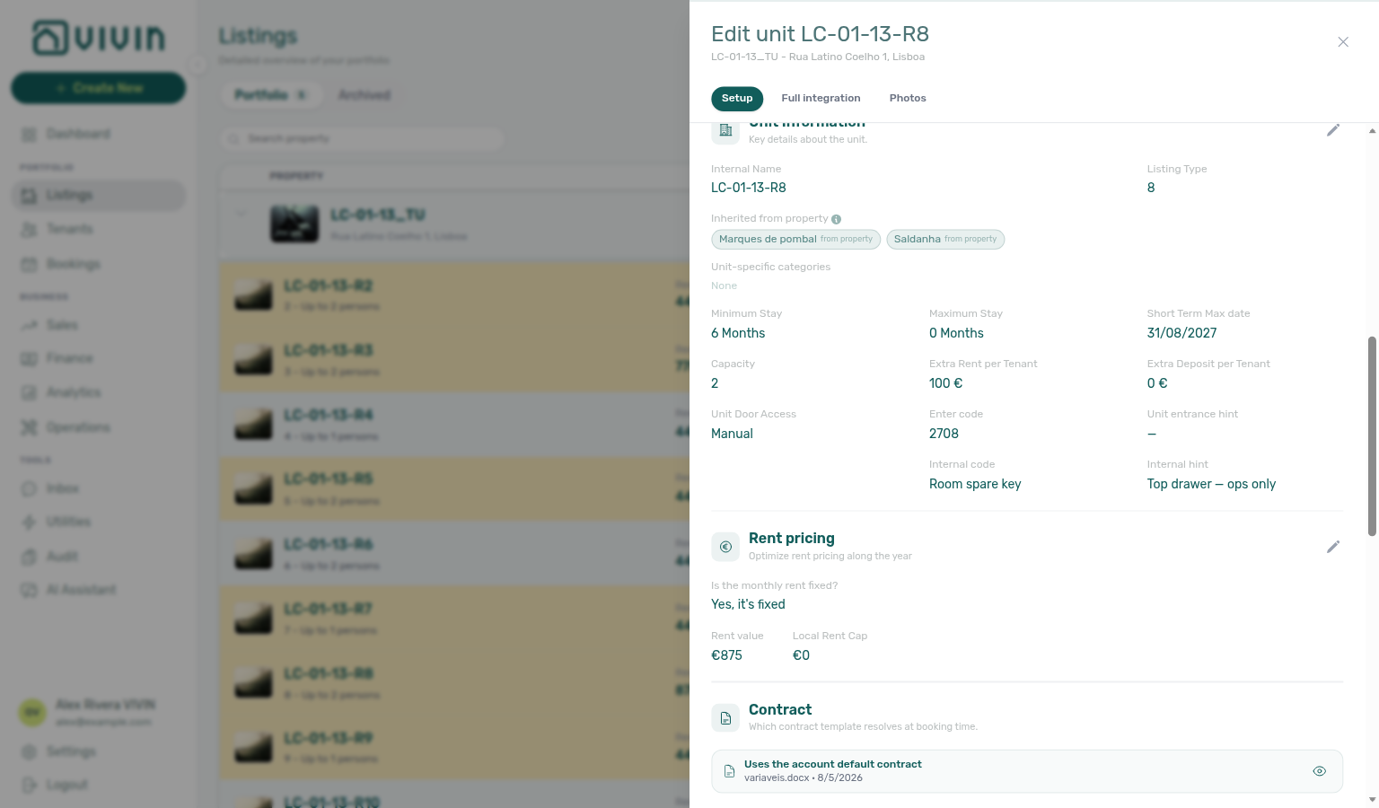 Unit Setup — Unit Door Access with Internal code and Internal hint