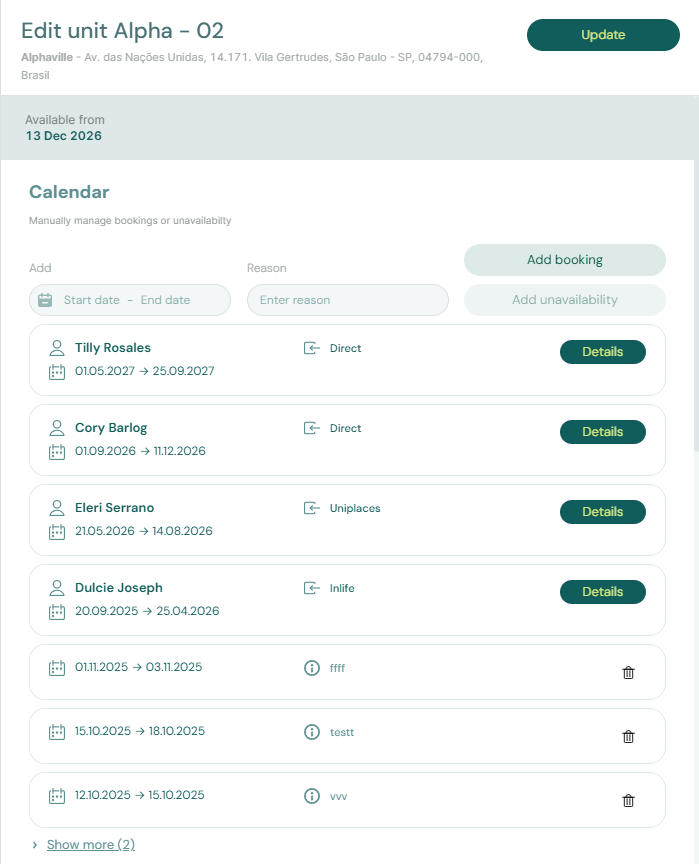 Unit General Info Tab