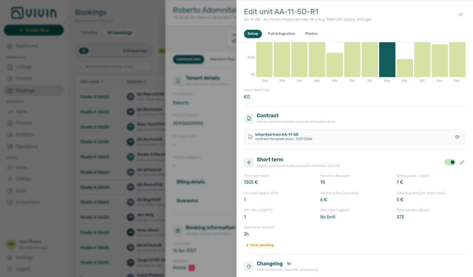 Unit edit sidebar — Short term on Setup with Sync pending (example unit AA-11-5D-R1)