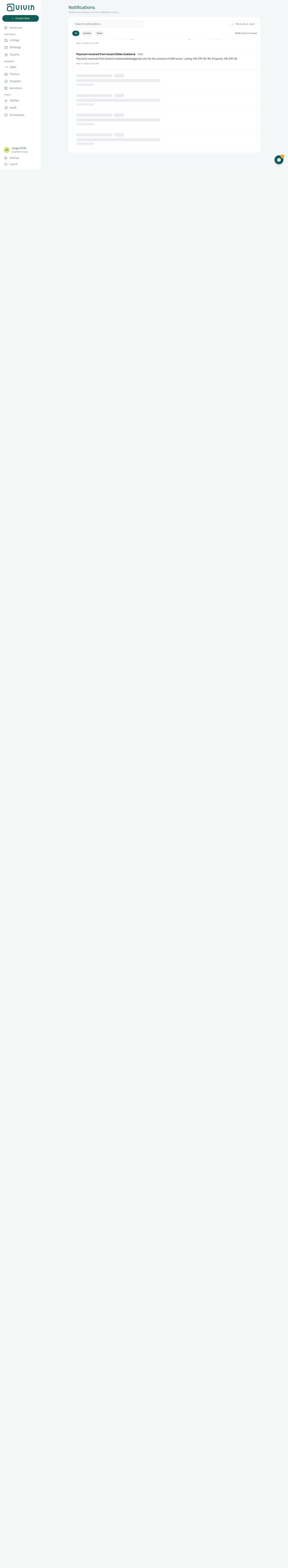 Notifications module — scrollable list loading the next page with skeleton placeholder rows