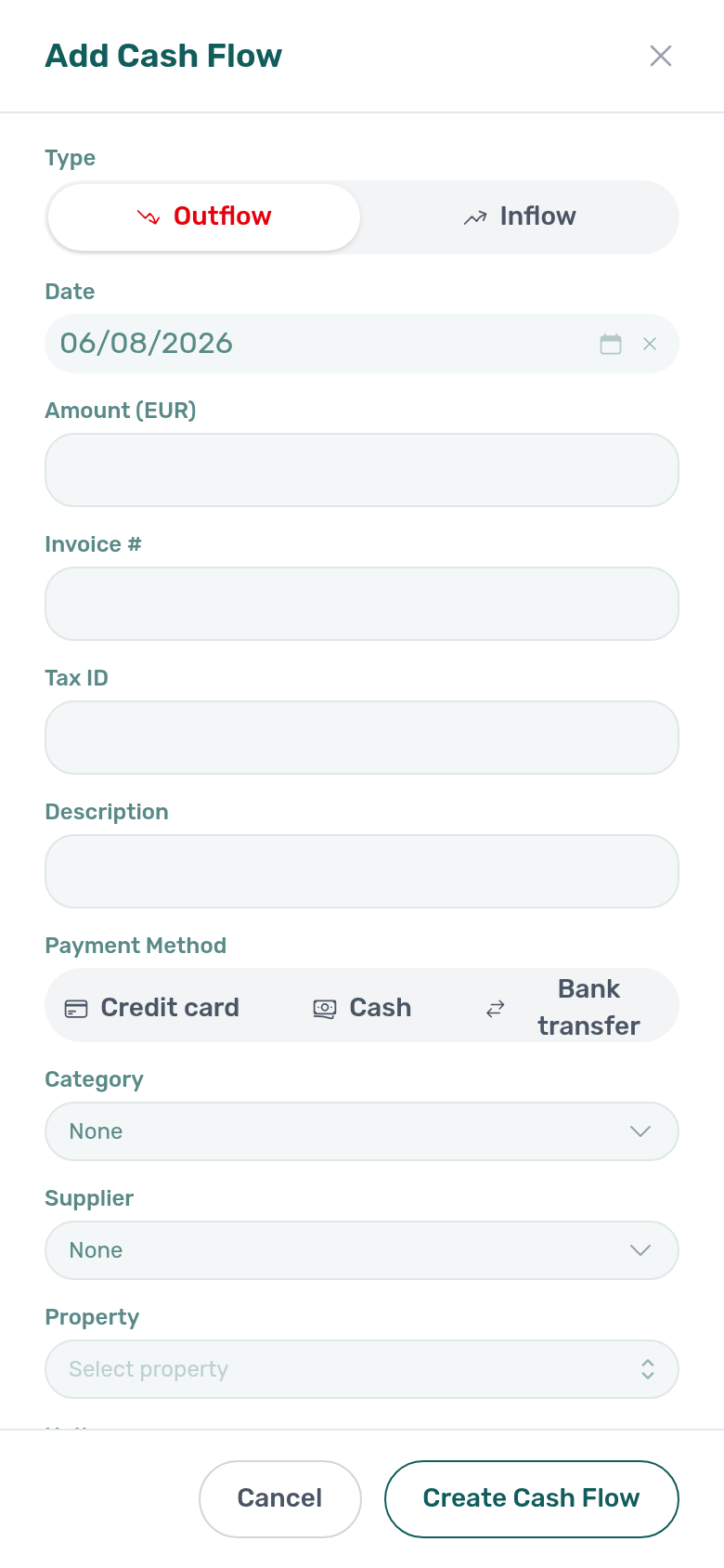 Operations — Add Cash Flow on mobile after Fill in all details now