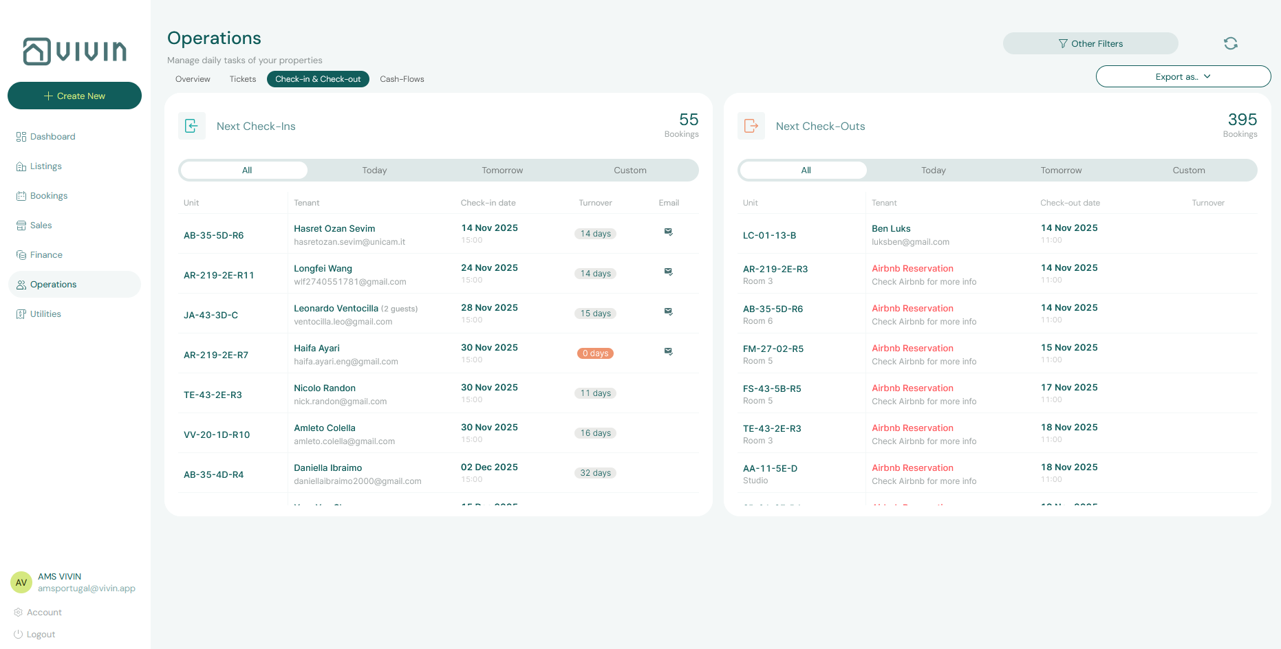 Check-in & Check-out Tab