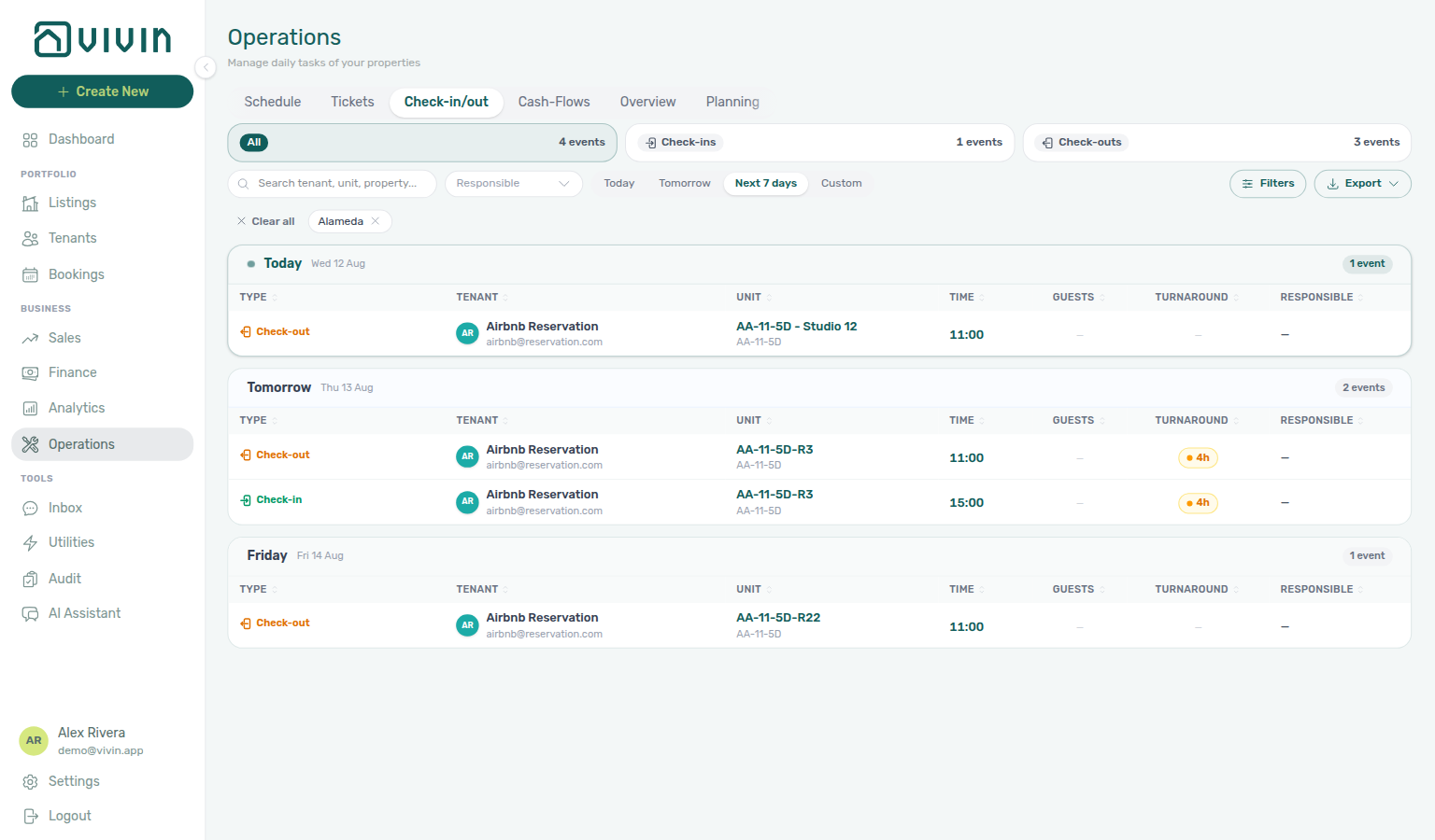 Operations — Other filters drawer showing Listing categories under Property &amp; date