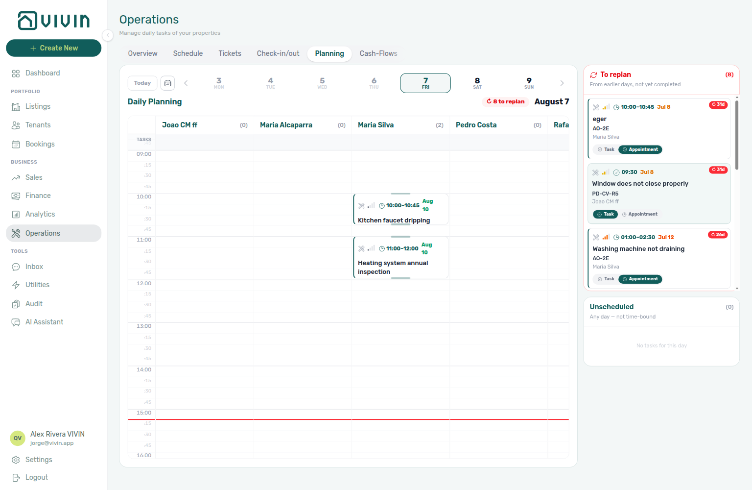 Operations Planning — Daily Planning board for same-day turnover cleaning dispatch