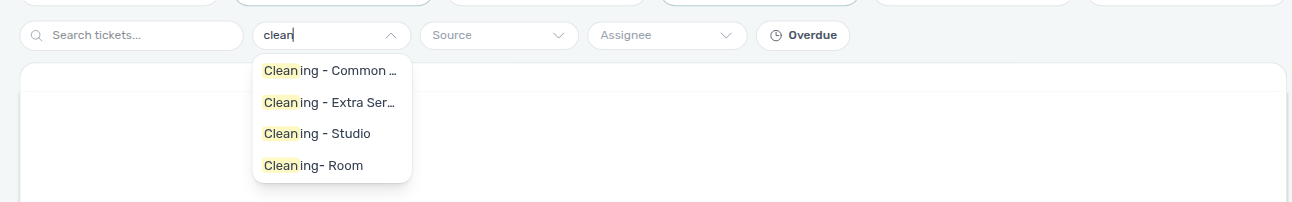 Operations Tickets — Category search for clean highlighting Cleaning types