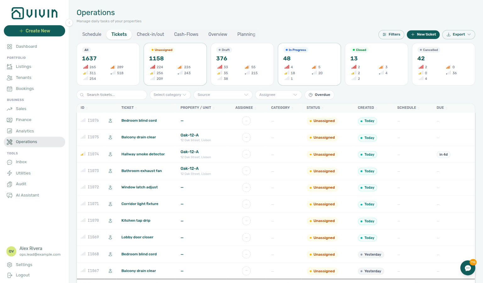 Operations Tickets — All status card priority grid including the None chip