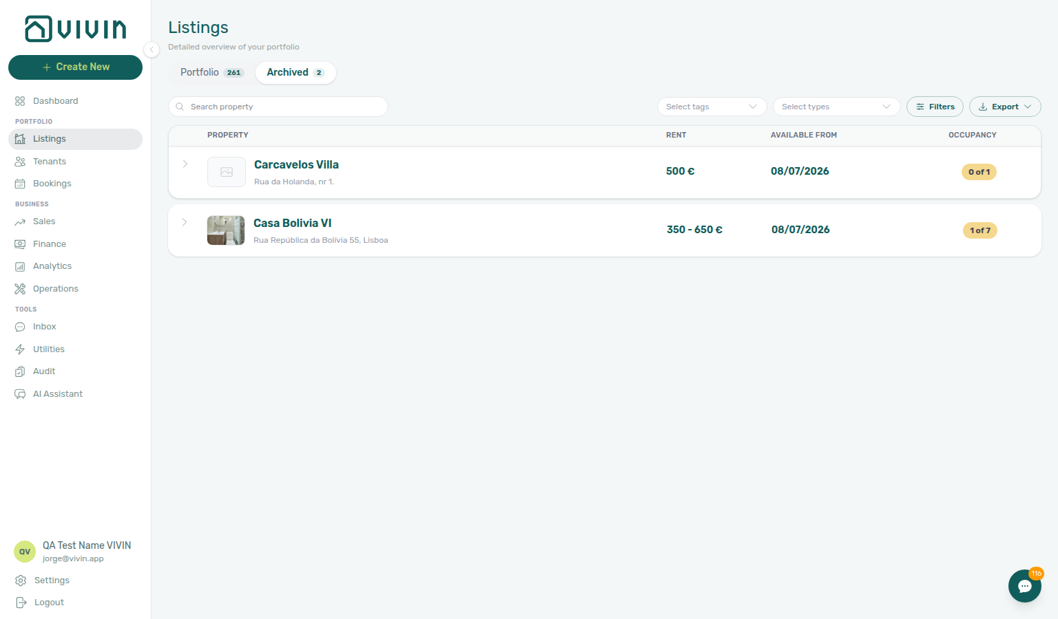 Listings — archived portfolio after legacy /properties/archived redirect (populated Archived tab when the account has retired buildings)