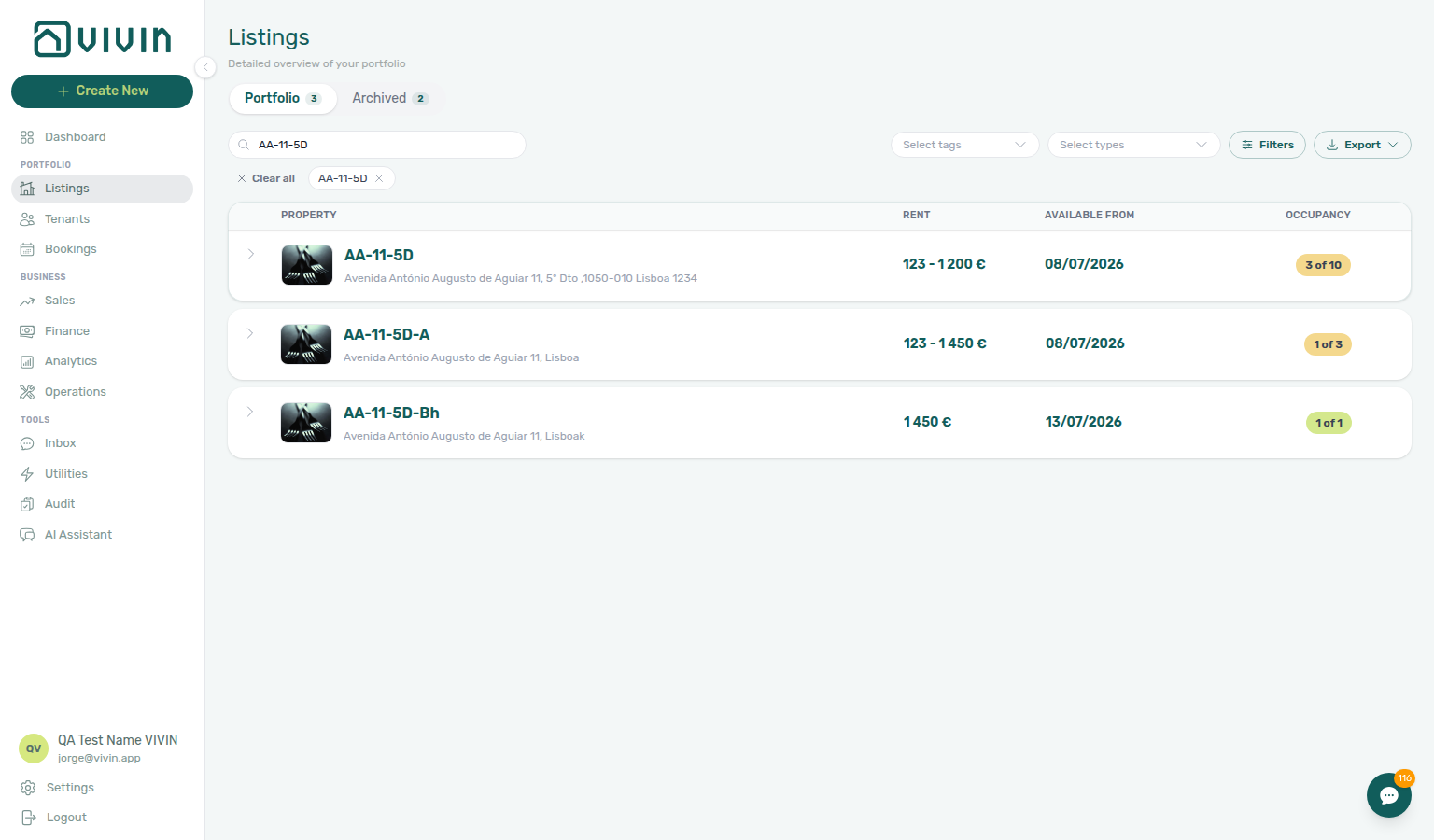 Listings portfolio — browser opened legacy /properties and landed on /listings