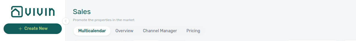 Sales — Multicalendar toolbar with Select tags and Select listing types controls