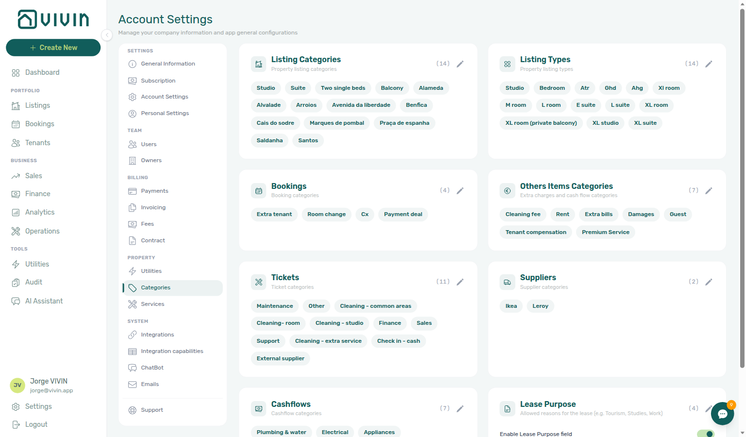 Lease Purpose — enable/required toggles and allowed value chips