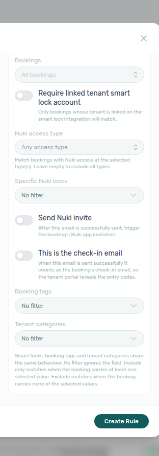 Account Settings — Communication Rule Audience toggles with This is the check-in email Off (default)