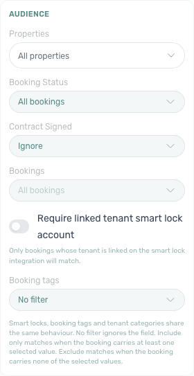 Account Settings — Communication Rule drawer Audience Properties field with All properties placeholder (global rule)