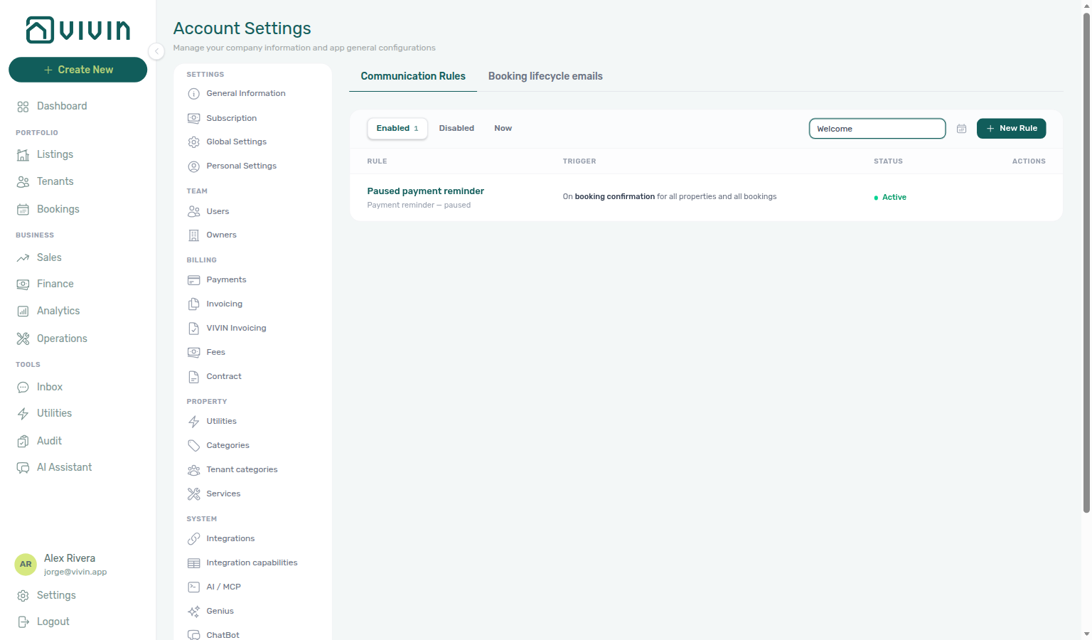 Account Settings — Communication Rules search results for Welcome