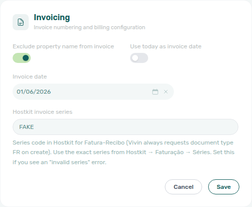 Account Settings — Invoicing section with Use today as invoice date off and Invoice date picker visible