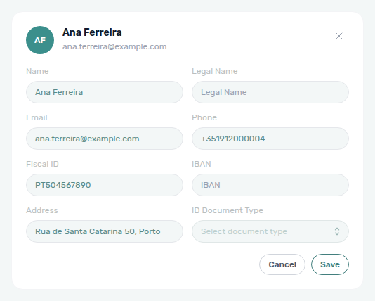 Account Settings — Owners inline edit with identity fields only (Owner Reports Off — no Owner report block)