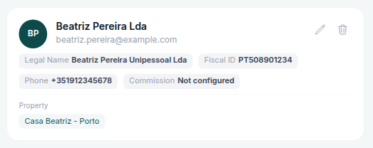 Account Settings — Owners card with Commission Not configured