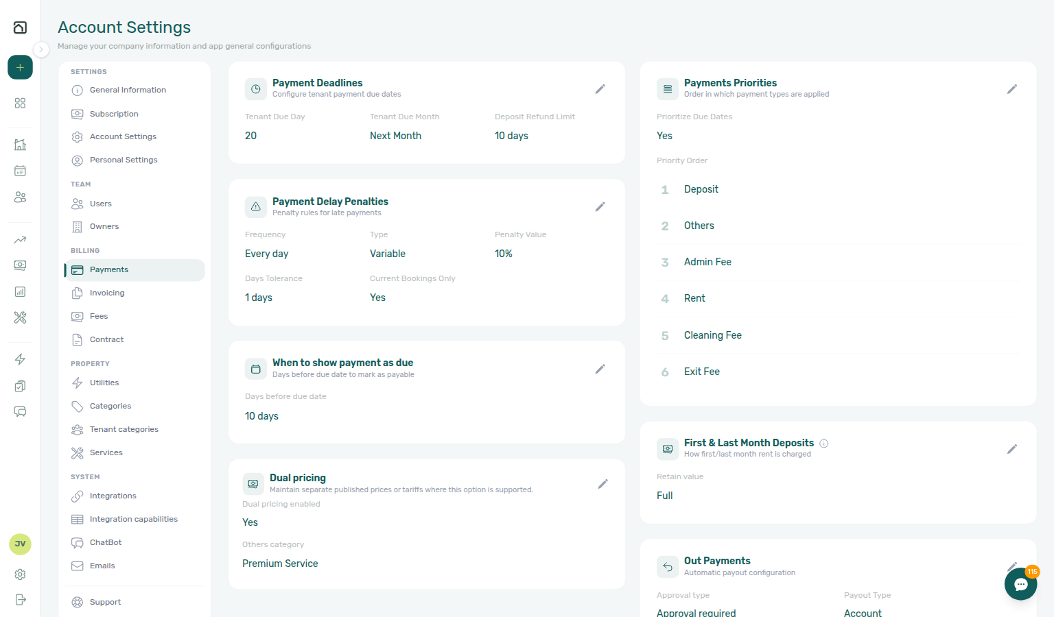 Account Settings — Payments tab, Payments priorities card with numbered priority order