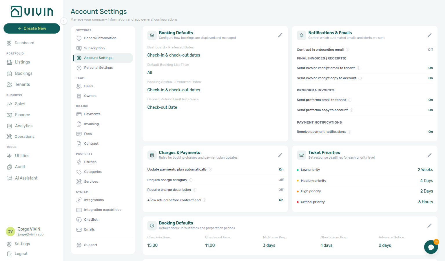 Account Settings — Booking Defaults with Mid-term Prep and Short-term Prep (buffer copied into listing unavailabilities)