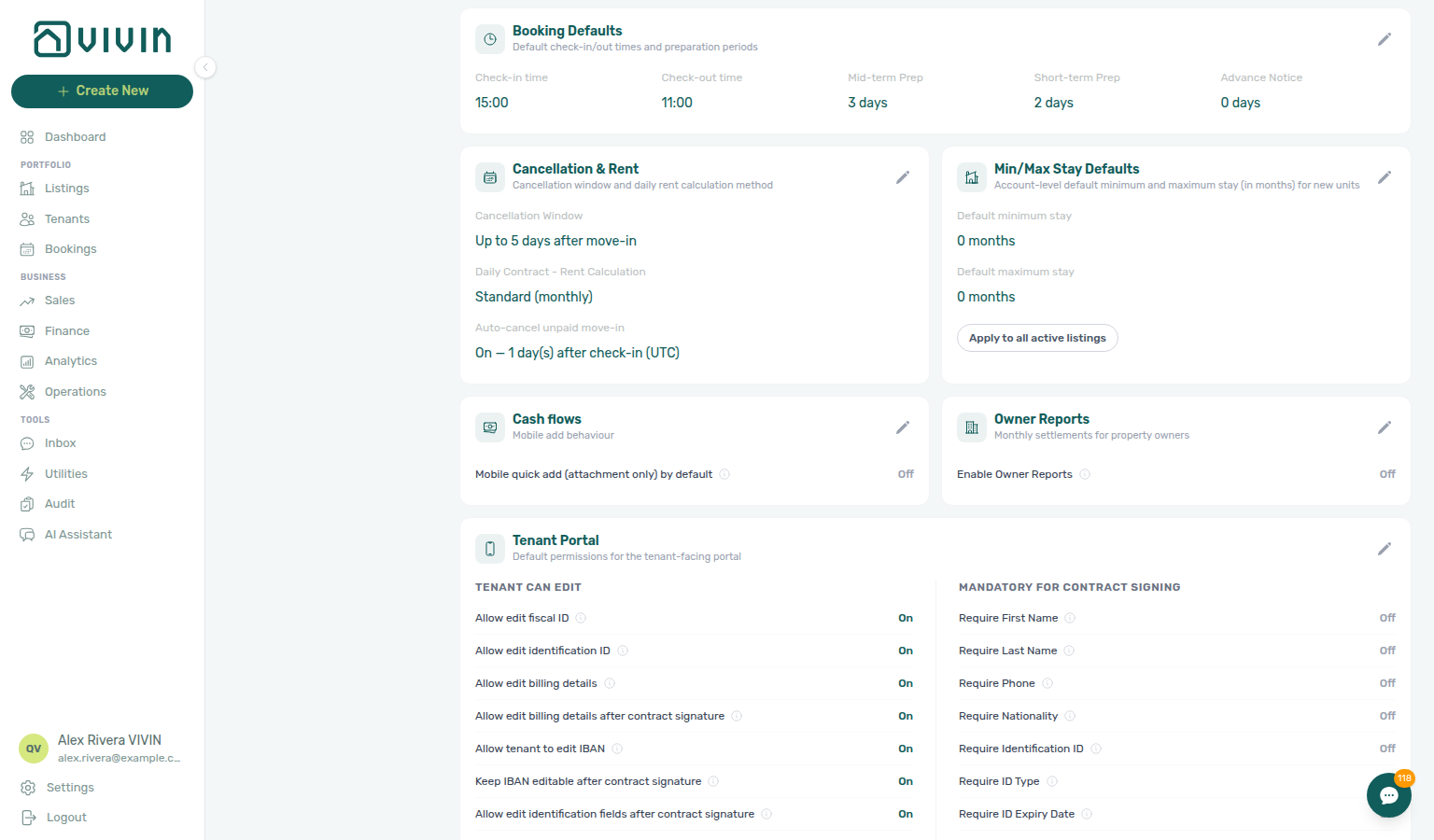 Account Settings — Preferences, Owner Reports card with Enable Owner Reports Off (default)