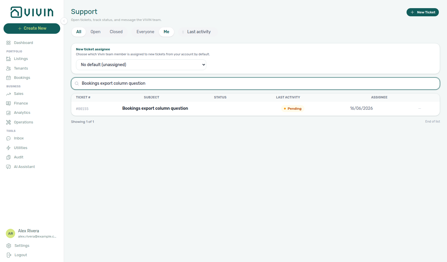 Support inbox — Last Activity column on /settings/support (same last-message date as the drawer)
