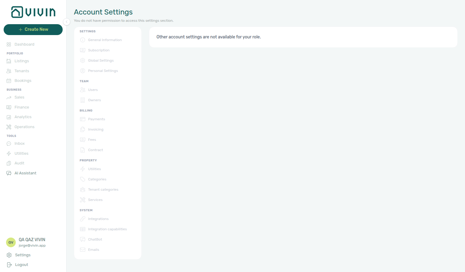 Account Settings — support-only browse layout with disabled settings tabs and active Support entry