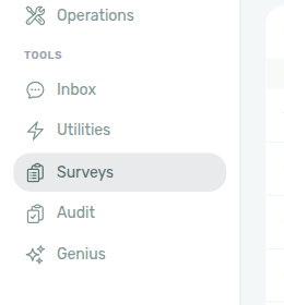 Tools sidebar — Surveys under TOOLS after Enable satisfaction surveys is On