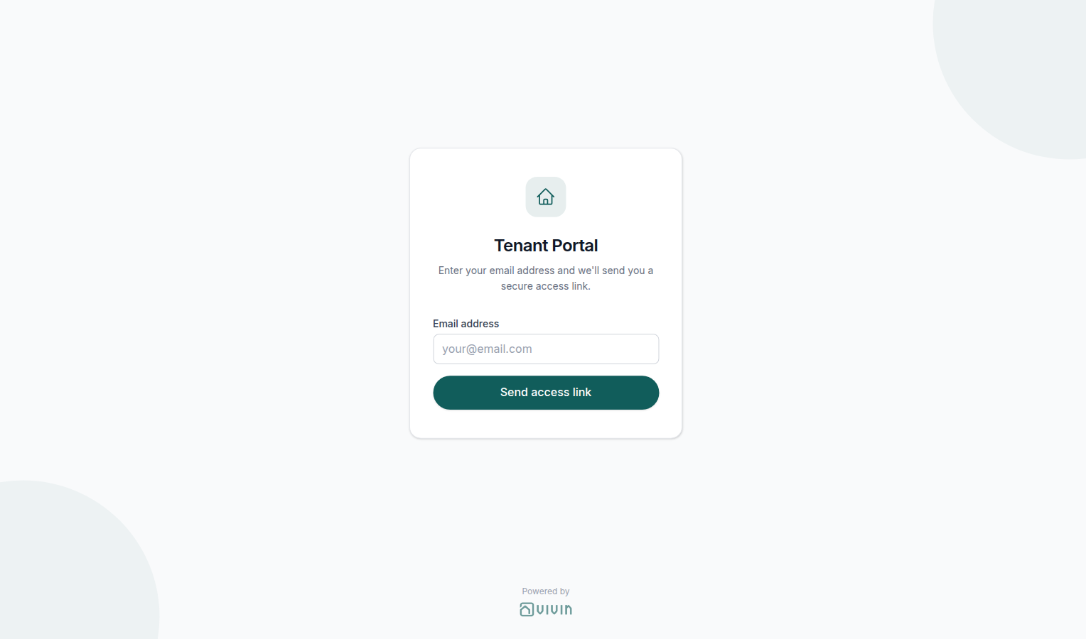 Tenant Portal — email access-link request (default entry screen)