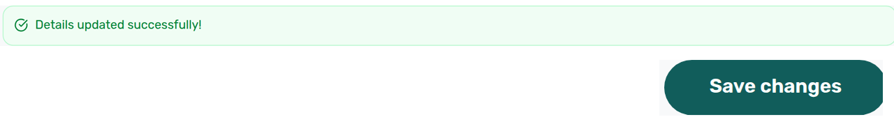 Tenant Portal — Account green Details updated successfully! notice above Save changes