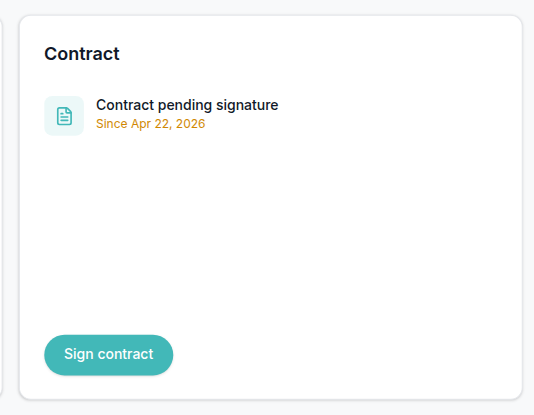 Tenant Portal — Home Contract card pending signature with Sign contract