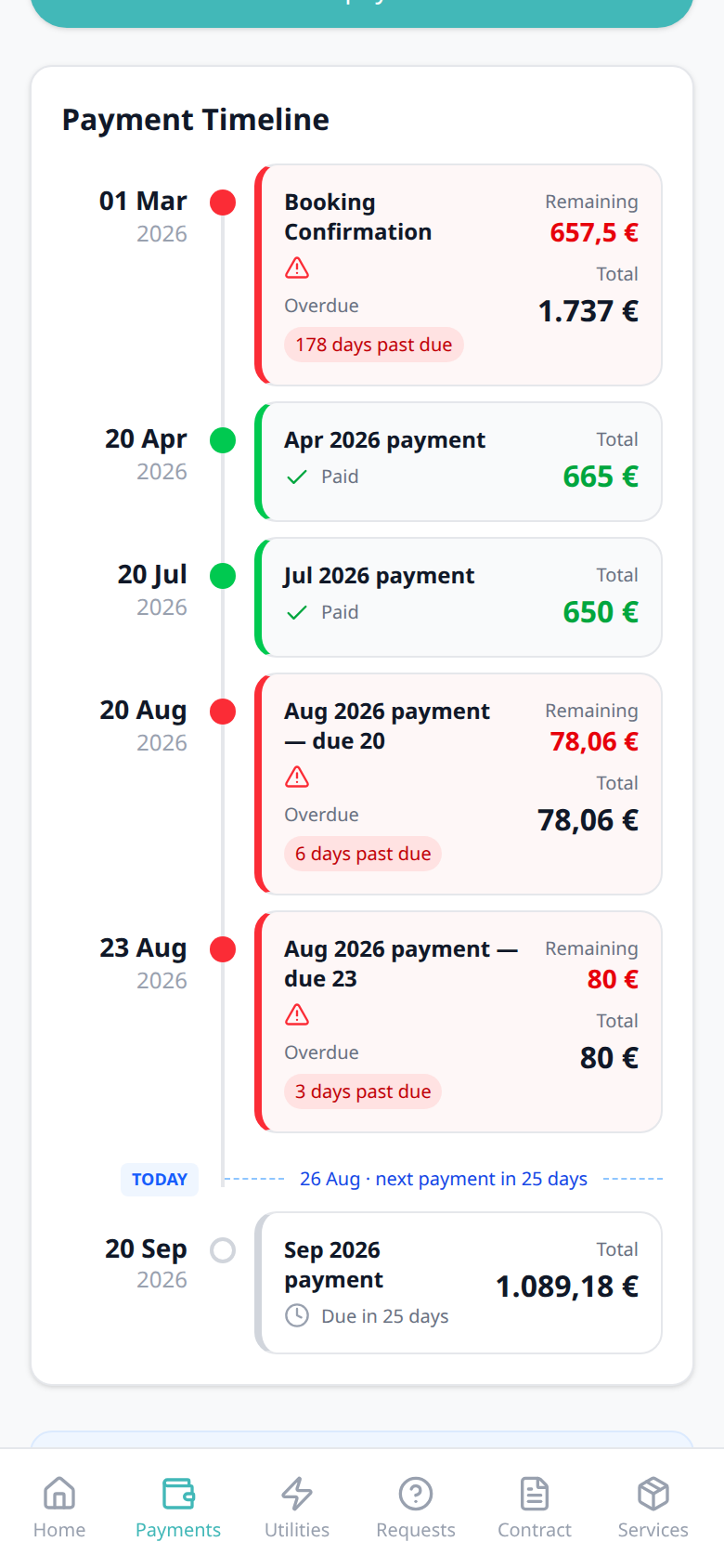 Tenant Portal — phone Payment Timeline with same-month installment titles