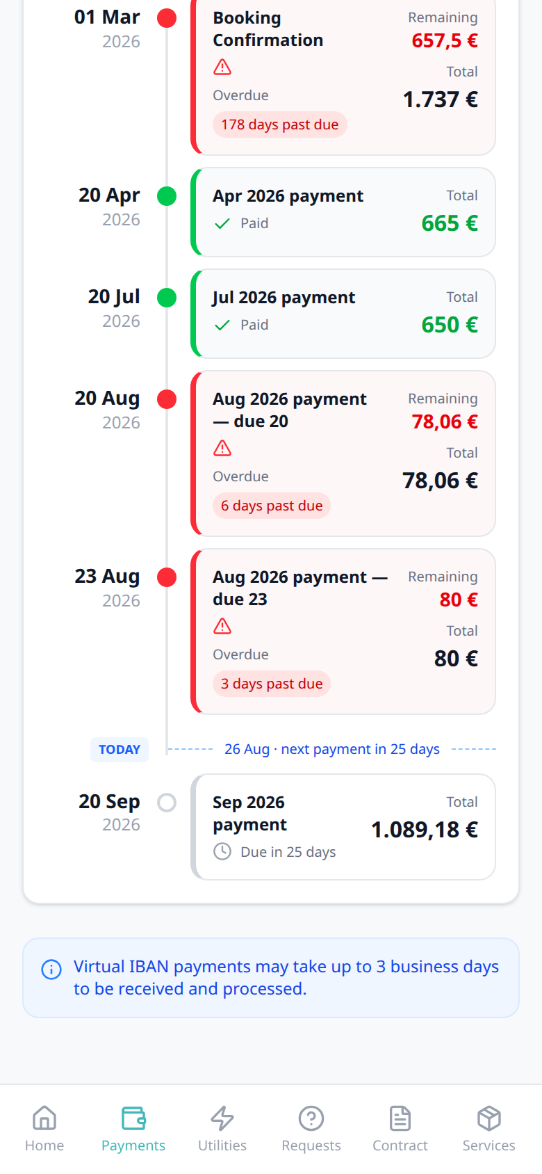 Tenant Portal — phone Payment Timeline Sep 2026 payment Due in 25 days