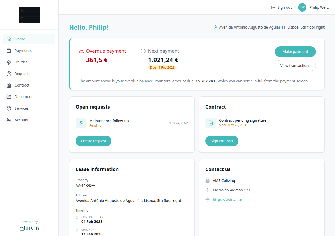 Tenant Portal — Home after leaving Make payment