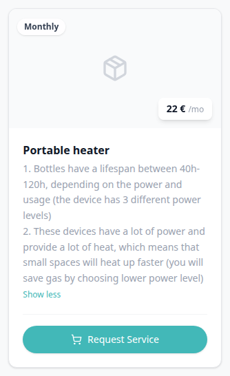 Tenant Portal — catalogue card with the full description and Show less